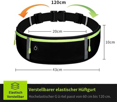 Пояс для бігу з водонепроникним регульованим гумовим ремінцем, піткостійкі кишені на стегнах великої місткості, ідеально підходить для бігу та активного відпочинку. Чорний