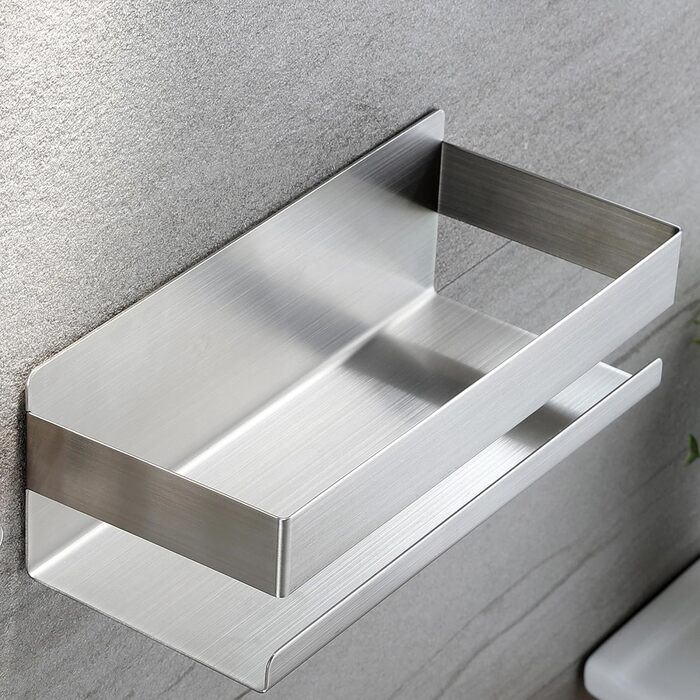 Турнічок для душу YIGII з полицями - кутовий, з нержавіючої сталі, чорний, 4 яруси, без свердління, з тримачем для зубних щіток, регульований 63.5–290 см (Матове срібло)