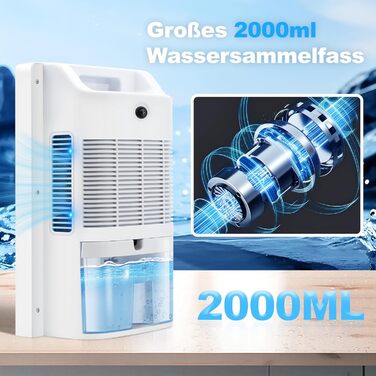 CITYBEE Електричний осушувач повітря - тихий осушувач з відведенням води, пульт дистанційного керування, таймер 24 год, автоматичне відтавання та UV-очищення. Підходить для підвалів та спалень. Потужність 2000 мл, білий.