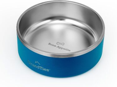 Нержавійна чаша для собак та котів GrandTies з гравіюванням, ізольована, велика (1890 мл, 1250 мл), кобальтово-синій