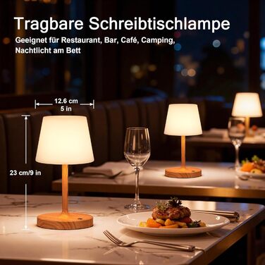 Світлодіодна настільна лампа бездротова з сенсорним керуванням, акумуляторна, з регулюванням яскравості та функцією пам'яті для спальні, кафе, вулиці, з імітацією текстури дерева