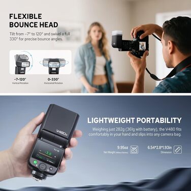 Спалах Godox V480-S для Sony: TTL, HSS 1/8000, GN50, сенсорний екран, Li-ion акумулятор, бездротовий 2.4G