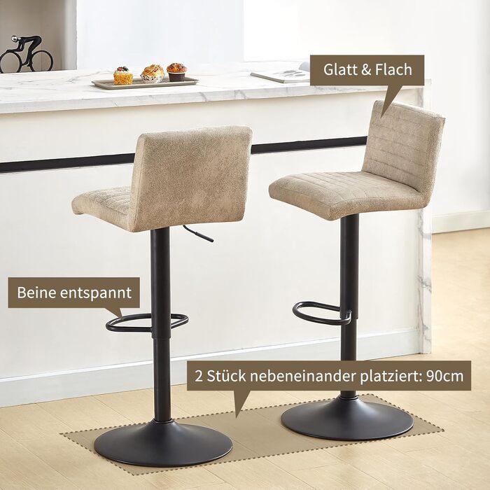 JYMTOM Adjustable Bar Stools Set - Velvet Upholstered Swivel Counter Stools for Bar, Kitchen, Bistro, Cafe & Dining Room (Set of 4, Beige)