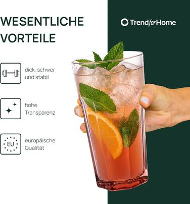 Бокали для коктейлів XXL Caipirinha Highball 630 мл, набір 6 шт. Alva – скляні стакани для лонг дринків, соку, кави, без свинцю, для мийки посуду, ефект акварелі