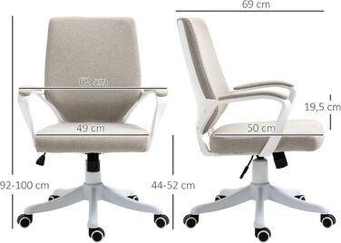 Крісло офісне Vinsetto ергономічне з підлокітниками, регульоване по висоті, поворотне, з функцією гойдання, з виглядом льону, м'яке комп'ютерне крісло (бежево-біле)