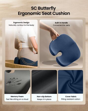 Ортопедична подушка для сидіння ProtoArc - для офісного крісла, автомобіля, інвалідного візка. З піною з пам'яті, рівномірний розподіл тиску, великий розмір, Navy Blue