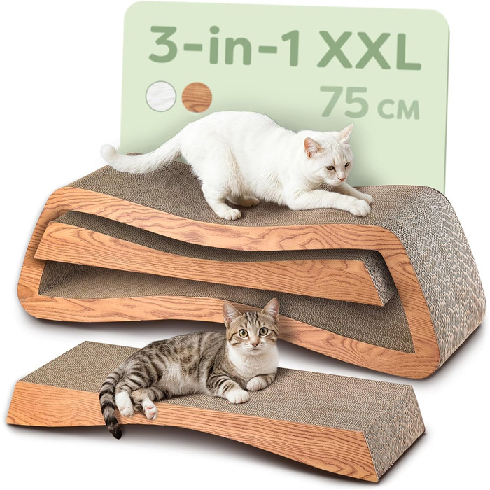 Кігтеточка для котів 3 в 1 XXL 75 см – міцна картонна поверхня для догляду за кігтями – до 2 років використання – економія місця – захист диванів та меблів (Mountain) (Білий) (Коричневий)