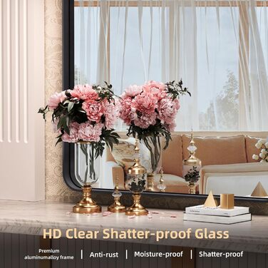 Дзеркало настінне Hasipu, 55x60 см, чорне, з глибоким рамочним дизайном для ванної кімнати, вітальні, коридору