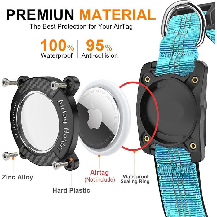 Нашийник для собак з AirTag, водонепроникний чохол, GPS трекер, сумісний з Apple AirTag, синій, розмір S (27-34.5 см)