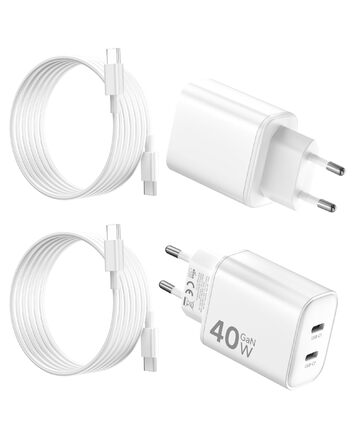 Зарядний пристрій 2x40W USB-C для iPhone 17 Pro Max/Pro/16/15 Plus, iPad Pro/Air, з кабелем 2м (Білий)