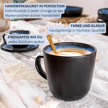 SÄNGER Aruba: Комплект посуду 30 предметів для 6 осіб | Керамічний посуд, миючий посуд, посуд для мікрохвильової печі, синій з чорним обідком