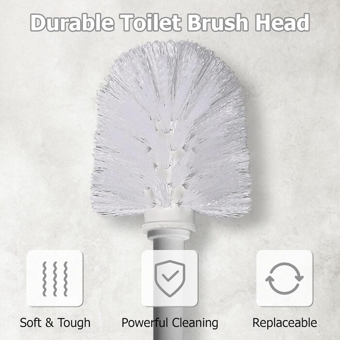 Набір для чищення унітазу 2 шт. з пластиковою ручкою та м'якою щетиною, 4 насадки, ергономічний дизайн, сірий колір