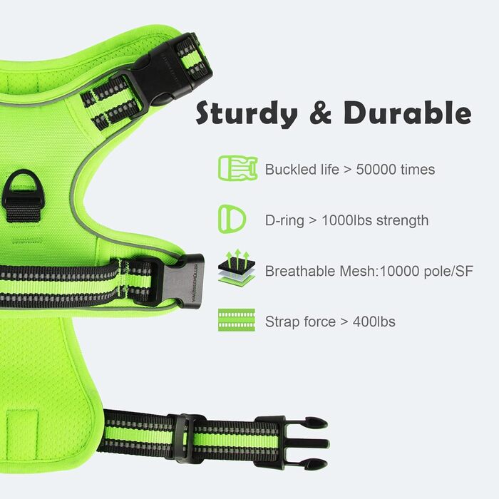 Нашийник для собак No-Pull, для малих та середніх порід - м'який, дихаючий, регульований, світловідбиваючий, анти-тяга з м'яким ручним захопленням, світло-зелений