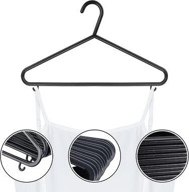 ilauke Standard Clothes Hangers Set, 50 Pieces Black Plastic Clothes Hangers, Multi-Purpose Skirt Hangers Space-Saving Clothes Hangers for Drying and Wet Laundry for Clothing Suits, Jackets, Trousers, 37CM