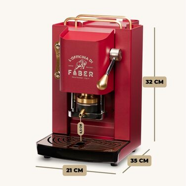 Faber Pro Deluxe Brass Coffee Machine with Waffles from Ese Paper 44 mm (Cherry Red) + 50 Waffles Ritz Café Unique Blend