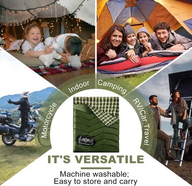 Сплячий мішок двомісний ETGLCOZY для дорослих та дітей, XL Queen Size, 220*160 см, для кемпінгу, походів, хайкінгу, водонепроникний, з компресійним мішком (зелений)