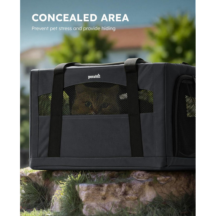 Транспортна сумка для котів Pecute, переносна сумка-бокс для котів та маленьких собак, легка, складна, для подорожей, темно-зелена (темно-сіра)