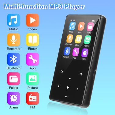 MP3-плеєр 128GB з Bluetooth, портативний музичний плеєр з динаміком, 2.4' Full Touch Screen, HiFi звук, FM радіо, записувач, навушники в комплекті, для спорту