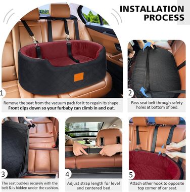 Dog Car Seat for Medium & Large Dogs (Up to 25kg) or 2 Small Dogs - with Leashes & Washable Cushion - Back Seat Cover (Black/Red)