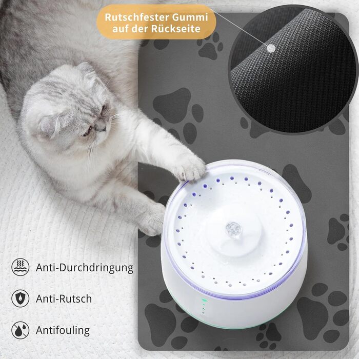 Підкладка під миску для кота JanYoo 50x35 см, вологостійка, антиковзаюча, сіра