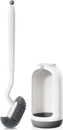 Силіконова щітка для унітазу HAMITOR з тримачем: гнучка щітка для унітазу з очищувачем країв - швидковисихаючий набір щіток для унітазу з тримачем для ванної кімнати. Підвісна щітка для унітазу без свердління, 1 шт. (Блискучий білий, 1 шт.)