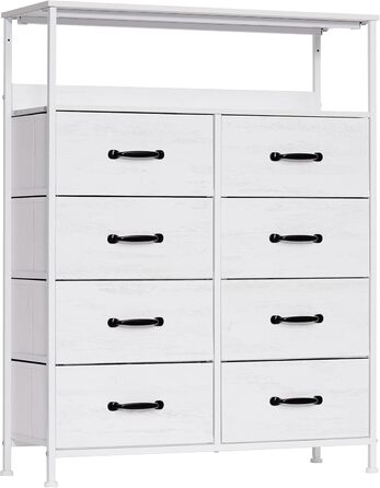 LYNCOHOME Chest of Drawers with Drawers, Fabric Chest of Drawers, TV Stand Sideboard with 6 Fabric Drawers, Storage Cabinet Bedroom Drawer Chest Kitchen Storage Furniture for Office Hallway (White-828)