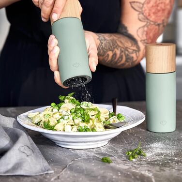 Набір з 2 мельниць для спецій SPRINGLANE: сіль та перець, з буку та бетону, регульований млин з кераміки, скандинавський дизайн (м'ятний)