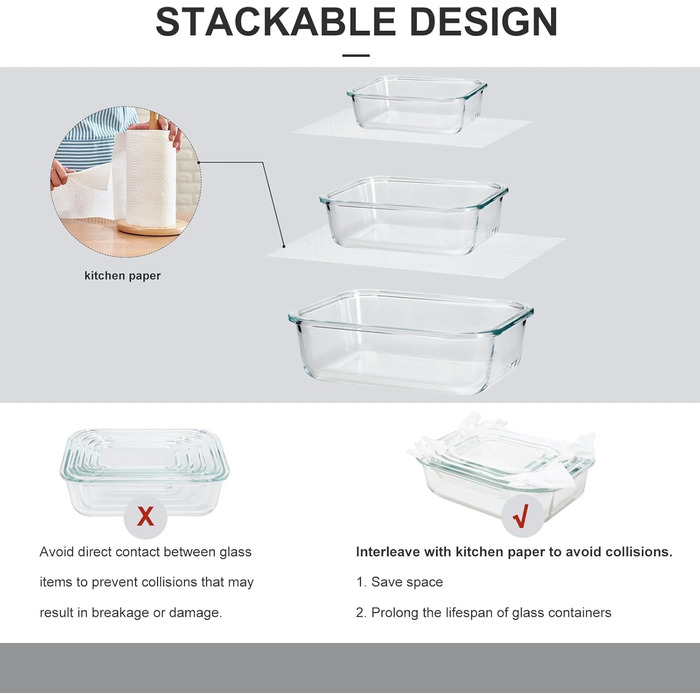 Набір контейнерів для зберігання їжі з боросилікатного скла з кришкою, BPA-free, герметичні, для мікрохвильової печі, духовка, посудомийна машина – контейнери для Meal Prep для кухні, офісу (SA101)