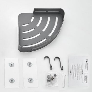 Дзеркальна поличка для душу Gricol без свердління, сірого кольору, з 2 гачками. Підходить для ванної кімнати та кухні.