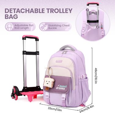 Шкільний рюкзак-роликовий для дівчаток-підлітків, 36L, зелений (фіолетовий)