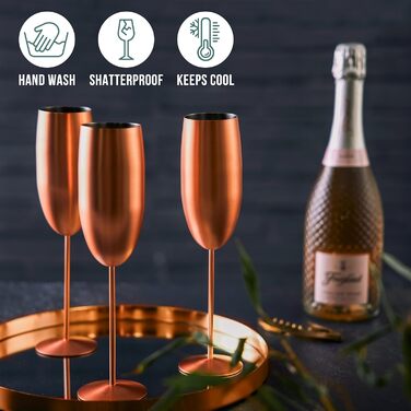 Набір з 4 склянок для шампанського та просекко Oak & Steel (285мл) - міцні, незламні, рожеве матове покриття, подарунковий набір