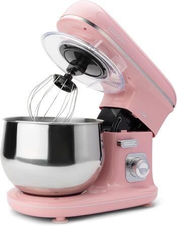 Кухонна машина Clatronic Retro для випічки, 5 л, 1100 Вт, тістоміс з гачками і вінчиком, рожевий, KM 3711
