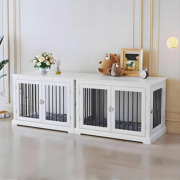 Клітка для собак для дому, білий (L) - зручна та стильна переноска з м'яким лежанком