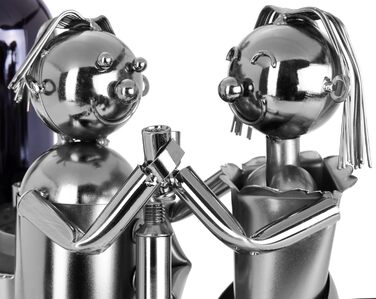 BRUBAKER Wine Bottle Holder Loving Couple at the Bar Decorative Object Metal Couple Gift Bottle Stand with Greeting Card