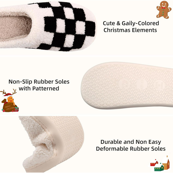 Тапочки жіночі зимові теплі, зручні, пухнасті, з візерунком шахової дошки (36/37 EU, вузька ширина)