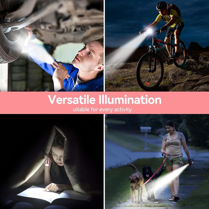 Ліхтар налобний LED Gearlite, перезарядна суперяскрава тактична рукавичка з функцією зуму, 3000 люмен, 3 режими світла, водонепроникний IP65, для кемпінгу, риболовлі, активного відпочинку, надзвичайної ситуації (рожевий, 1 шт.)