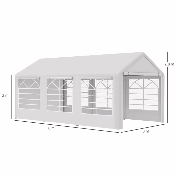 Outsunny Gazebo Party Tent Garden Tent Gazebo with 4 Side Walls Window Polyester+Metal White 3x6m | Aosom