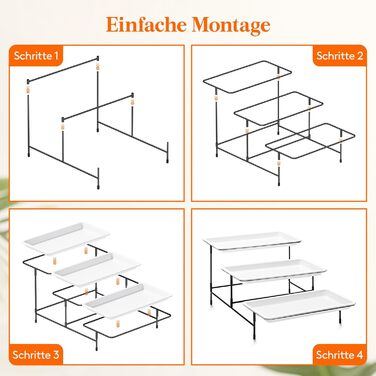 Lifewit 3-Tier Etagere with 30 x 17 cm Plastic Serving Plates, 3-Level Serving Tray Serving Platter with Folding Black Metal Shelf, Buffet Party Accessories for Vegetables/Fruit/Cookies/Cake