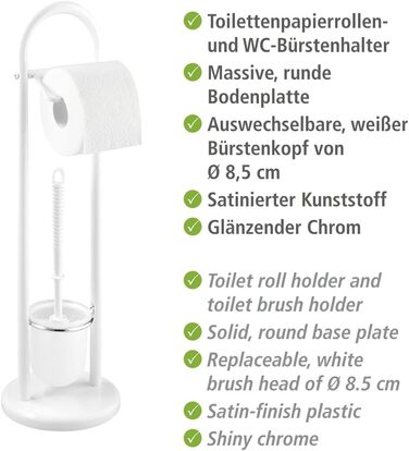 Набір для туалету WENKO Siena: тримач туалетного паперу та щітка для унітазу, сталь, білий, 19 x 63 см
