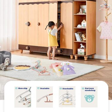 Набір дитячих вішалок JSF Mitwachsende, 20 шт. з бантиками, сірі та білі, для дитячого одягу, антиковзаючі, економія місця