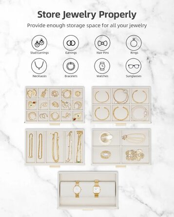 Скринька для прикрас Vlando Modern Beige з 6 ярусами, дзеркалом та відділенням для годинників