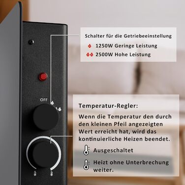 Конвектор DONYER POWER 2000W з склопанеллю, ультратонкий, настінний/підлоговий, чорний