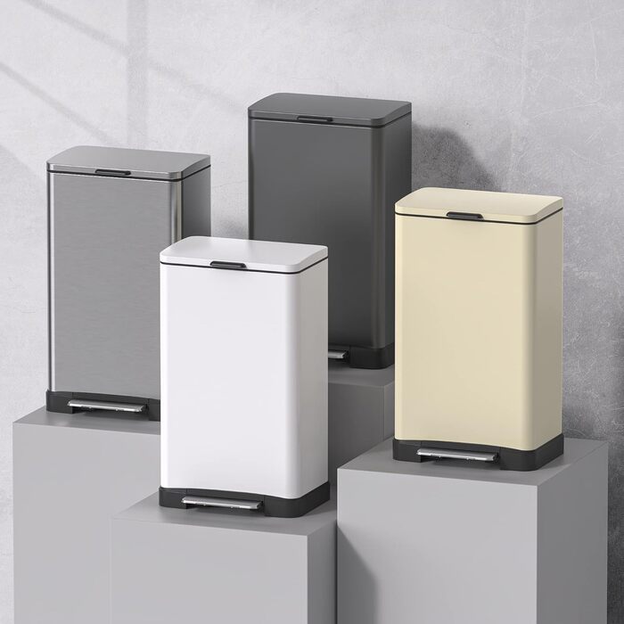 Смітник на 50 літрів з контейнером, повільно закривається, захист від відбитків пальців, велика нержавіюча сталь, кухонний смітник прямокутної форми, для дому та офісу, сірий, 50L
