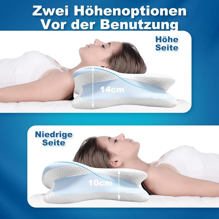 Ортопедична подушка EvenVentric для шиї, м'яка та затишна, знімний чохол, DarkBlue (світло-блакитний)