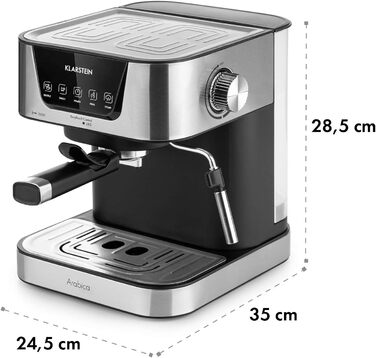 Klarstein Espresso Siebträgermaschine: компактна кавомашина для еспресо з молочною піною, 1,8 л, 20 бар, нержавіюча сталь, 1350 Вт