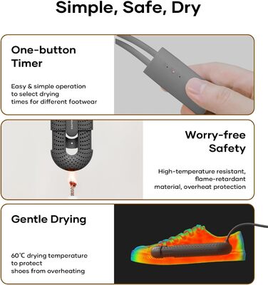 Електрична сушарка для взуття Snowpea: сушарка для черевиків, усунення запаху, автоматичне вимкнення (сірий)