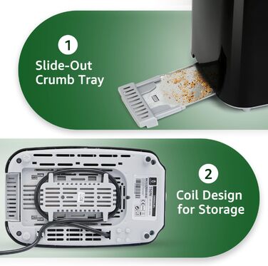 Тостер Aigostar 750W з 7 рівнями підсмажування, функціями розморожування та підігріву, 2 слоти для тостів, чорний