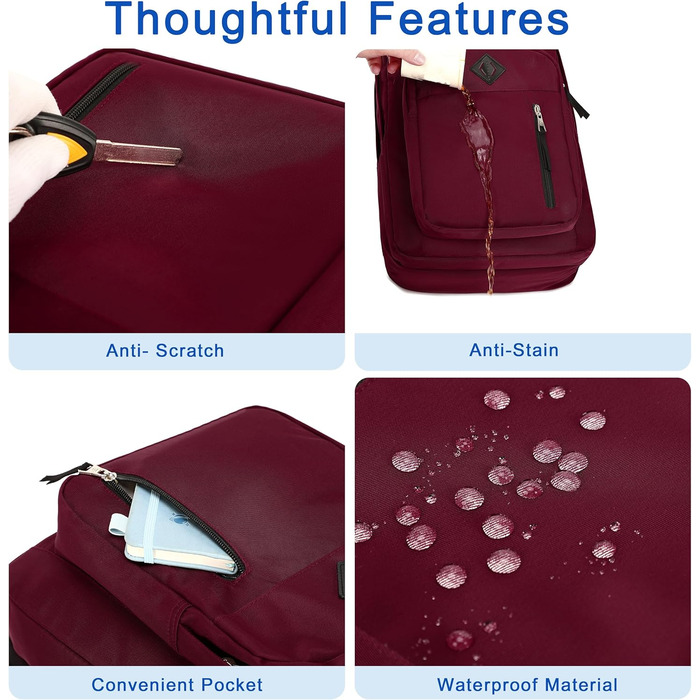 Рюкзак для ноутбука 15.6 дюймів (39,6 см), антикрадійний, для подорожей, роботи, навчання (червоний)