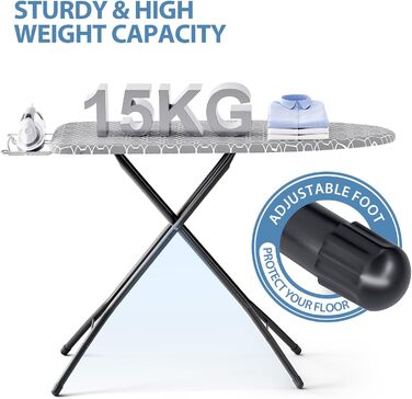 Відкидна гладильна дошка KINGRACK з регулюванням висоти, стабільний стійкий стіл для прасування з металевим каркасом, 33 x 110 см (Сірий)