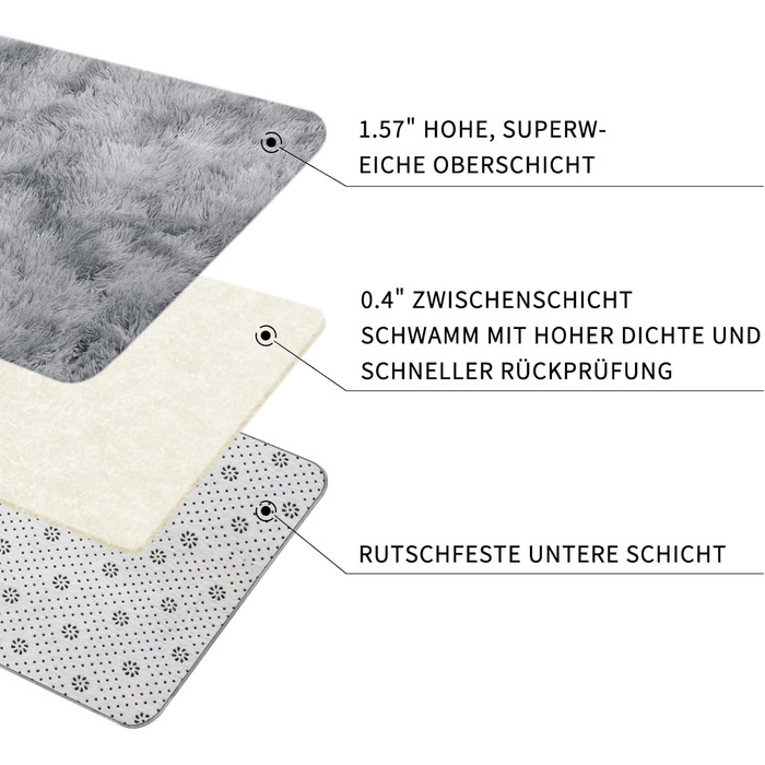 Килим Sour Lemon Hochflor сірий для вітальні, спальні, дитячої, 160x230 см, мобільний, антиковзаючий, плюшевий, сучасний